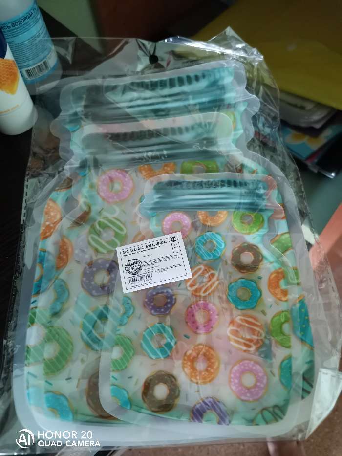 Фотография покупателя товара Набор пакетов для хранения сыпучих продуктов Доляна «Пончики», застёжка zip-lock, 3 шт, 15×10 см, 20×13 см, 24,5×16,5 см - Фото 1