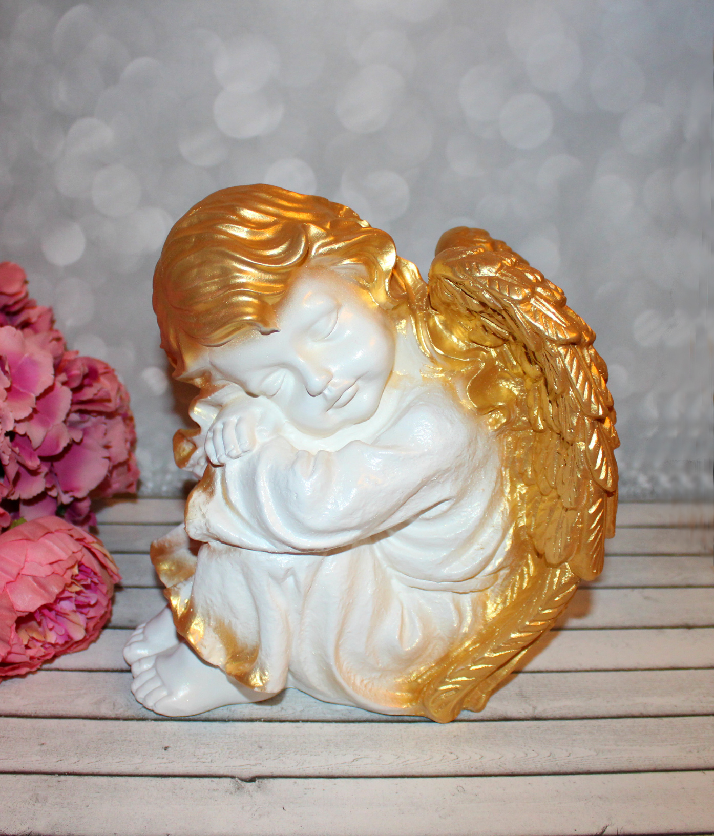 Фотография покупателя товара Сувенир "Спящий ангел" белый с золотом, 26 см - Фото 1