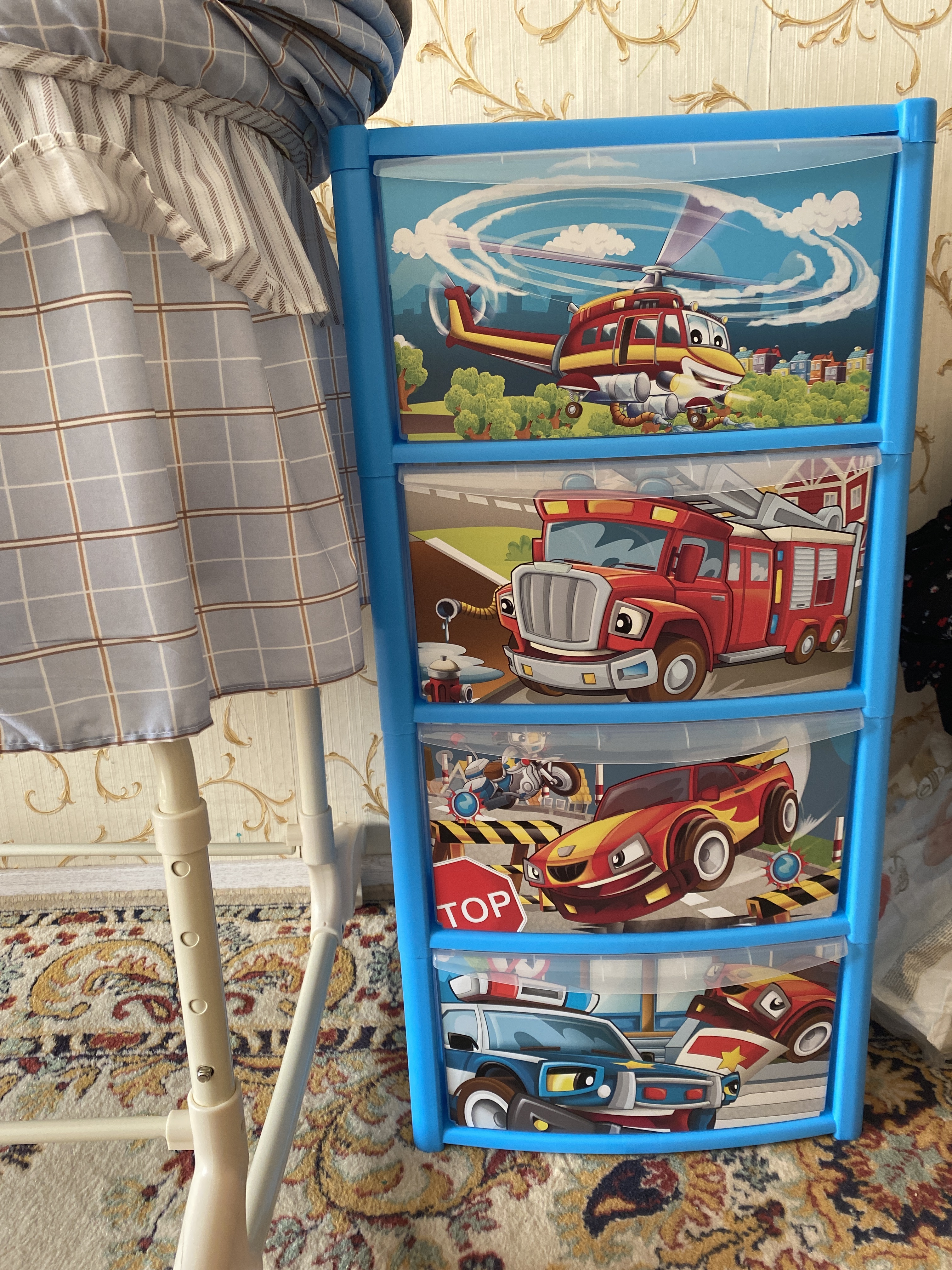 Фотография покупателя товара Комод детский на колесах с аппликацией, 4 ящика, цвет: голубой - Фото 1