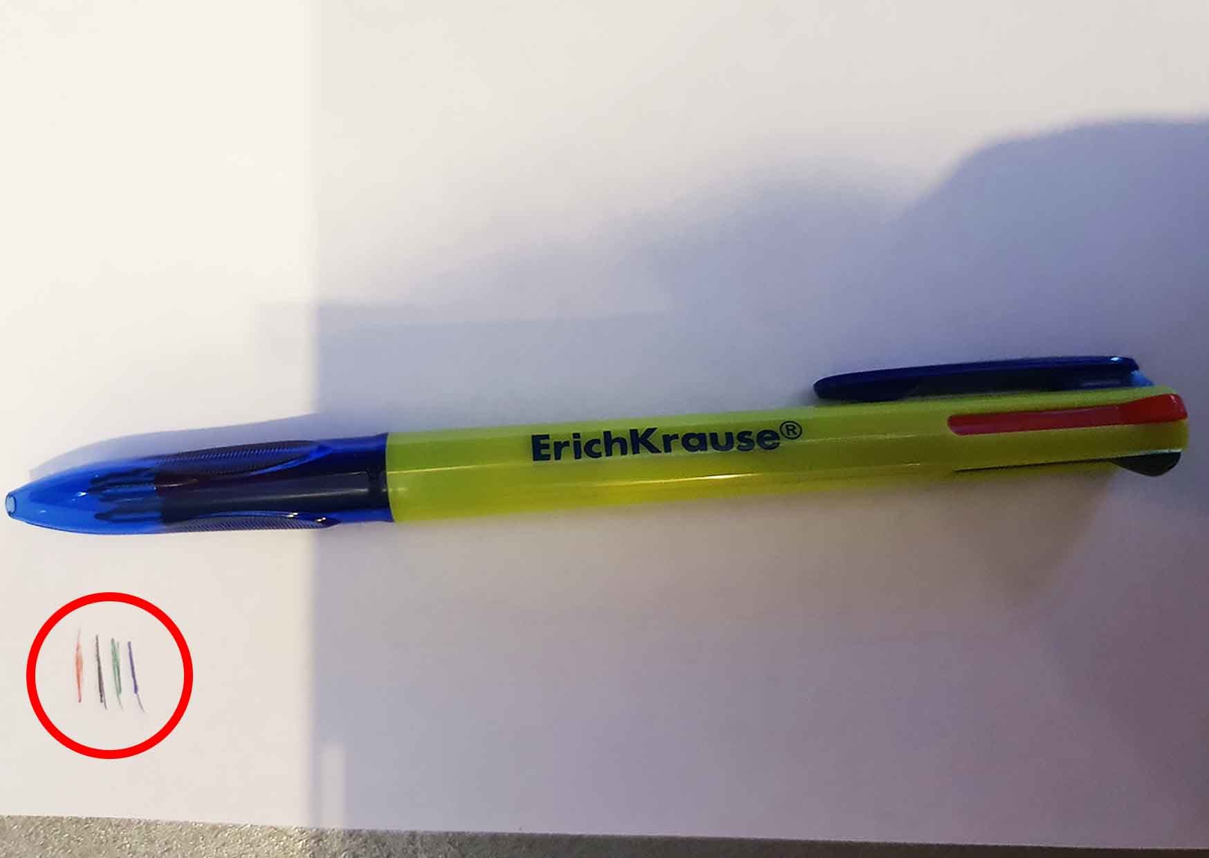 Фотография покупателя товара Ручка шариковая автоматическая 4-х цветная Erich Krause 4 COLOR, узел 0.7 мм, чернила: синие, чёрные, красные, зелёные