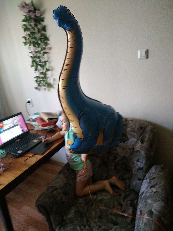 Фотография покупателя товара Шар фольгированный 43" «Динозавр», цвет голубой - Фото 7