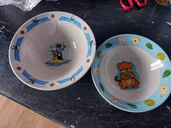 Фотография покупателя товара Детская тарелка глубокая Доляна «Тигрёнок с грушами», 400 мл, d=15 см, керамика, белая, голубая - Фото 1