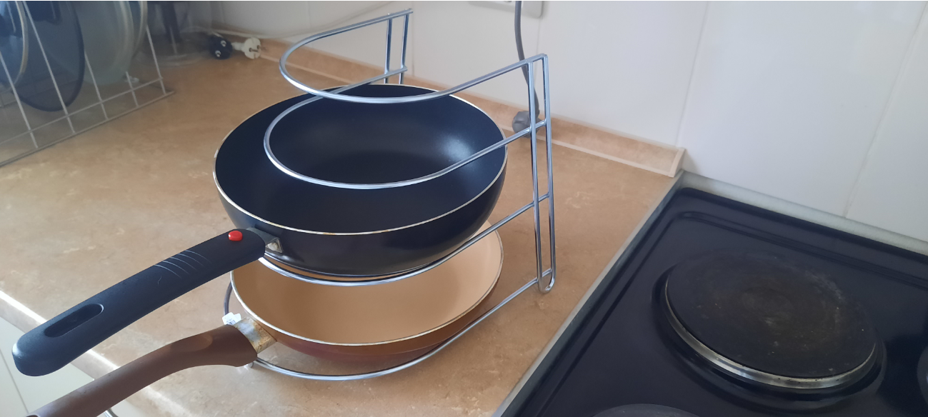 Фотография покупателя товара Подставка для хранения сковородок на 3 предмета, 28×23×22 см, цинк, цвет серебристый
