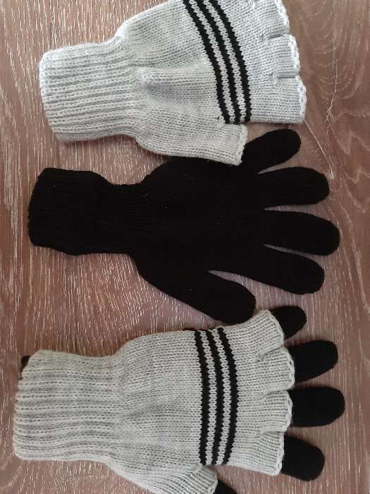 Фотография покупателя товара Перчатки детские двойные, чёрный/серый, размер 14 - Фото 2