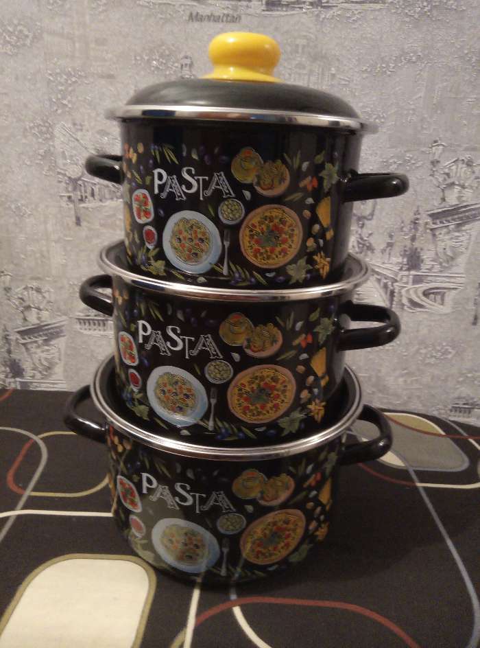 Фотография покупателя товара Набор кастрюль Pasta, 3 предмета: 2 л, 3 л, 4 л, эмалированные крышки, индукция - Фото 2