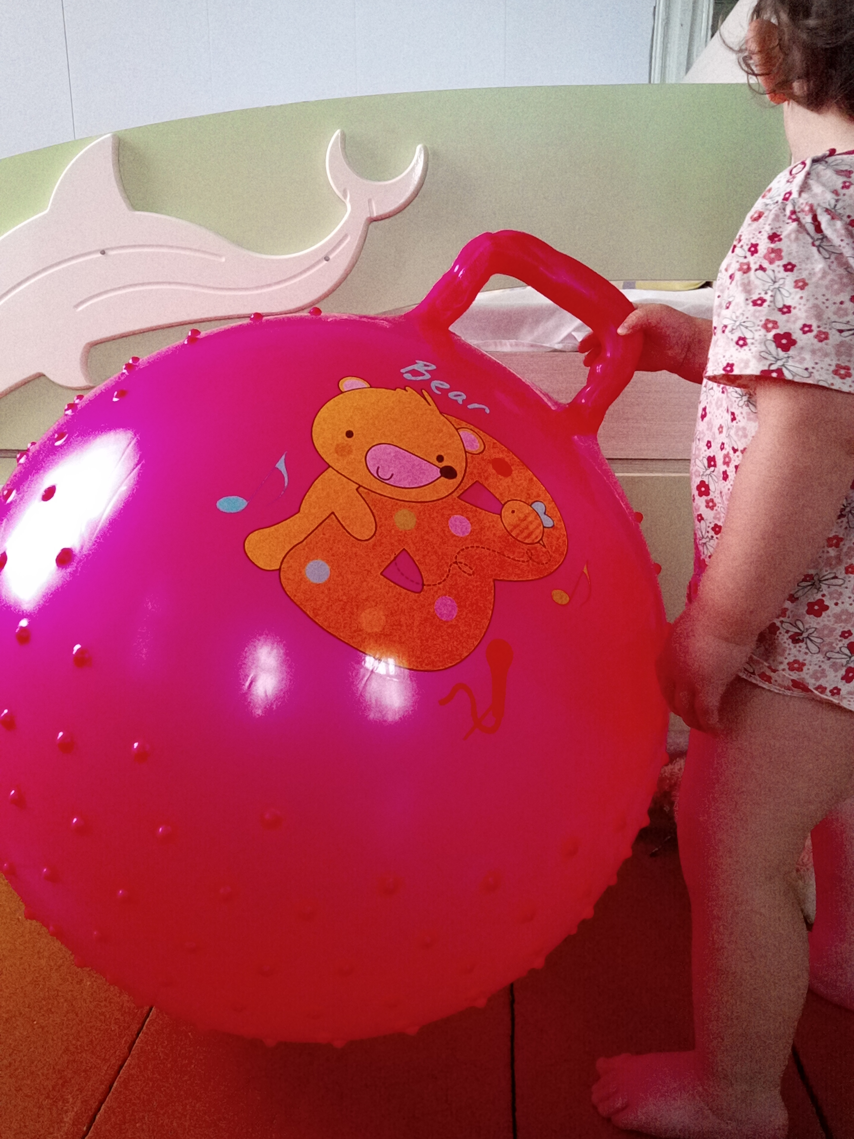 Фотография покупателя товара Мяч-прыгун с ручкой «Девчонки и Мальчишки», массажный, d=55 см, 420 г, цвета МИКС - Фото 2