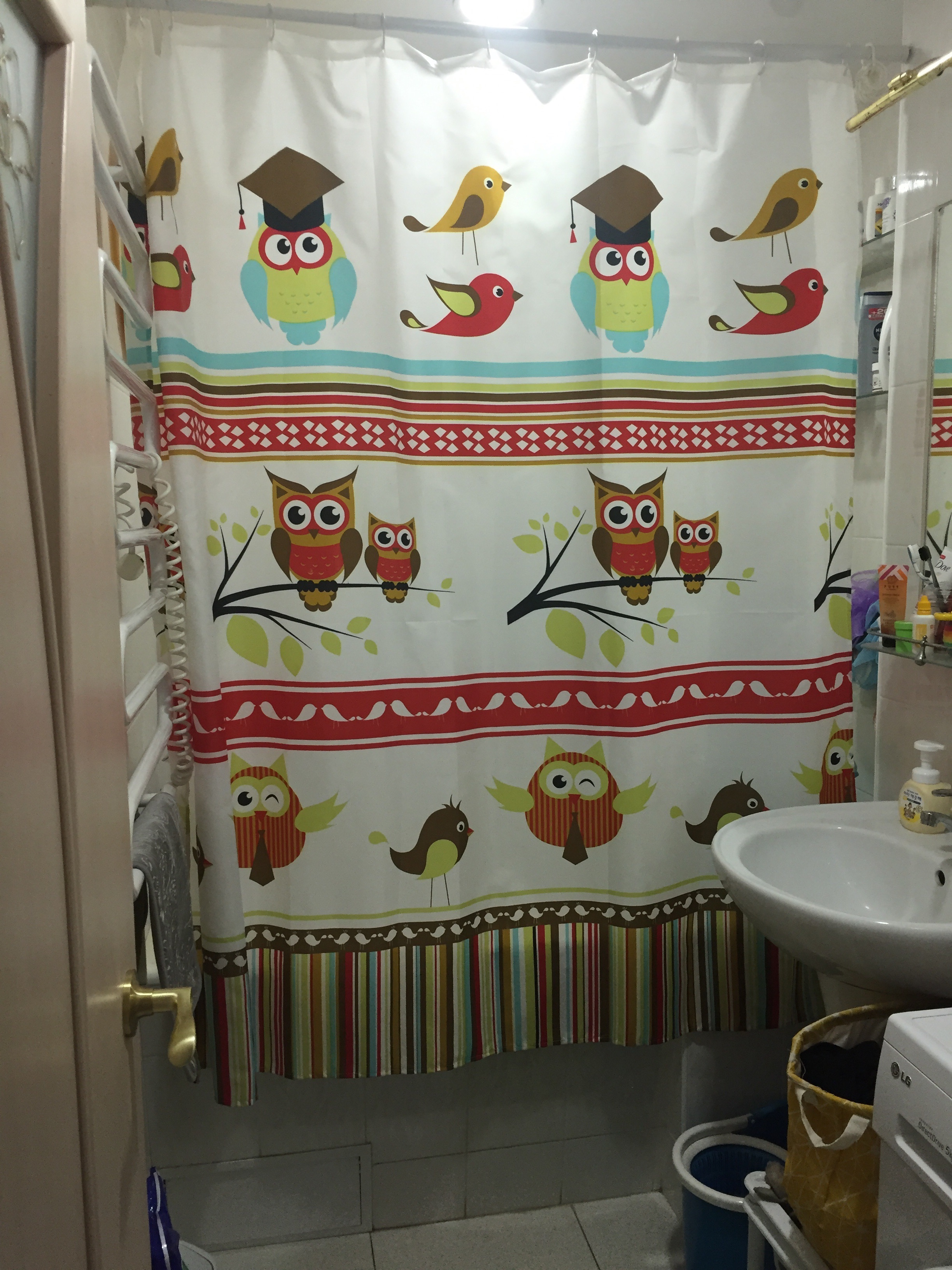 Фотография покупателя товара Штора для ванны Доляна «Совушки», 180×180 см, полиэстер - Фото 1
