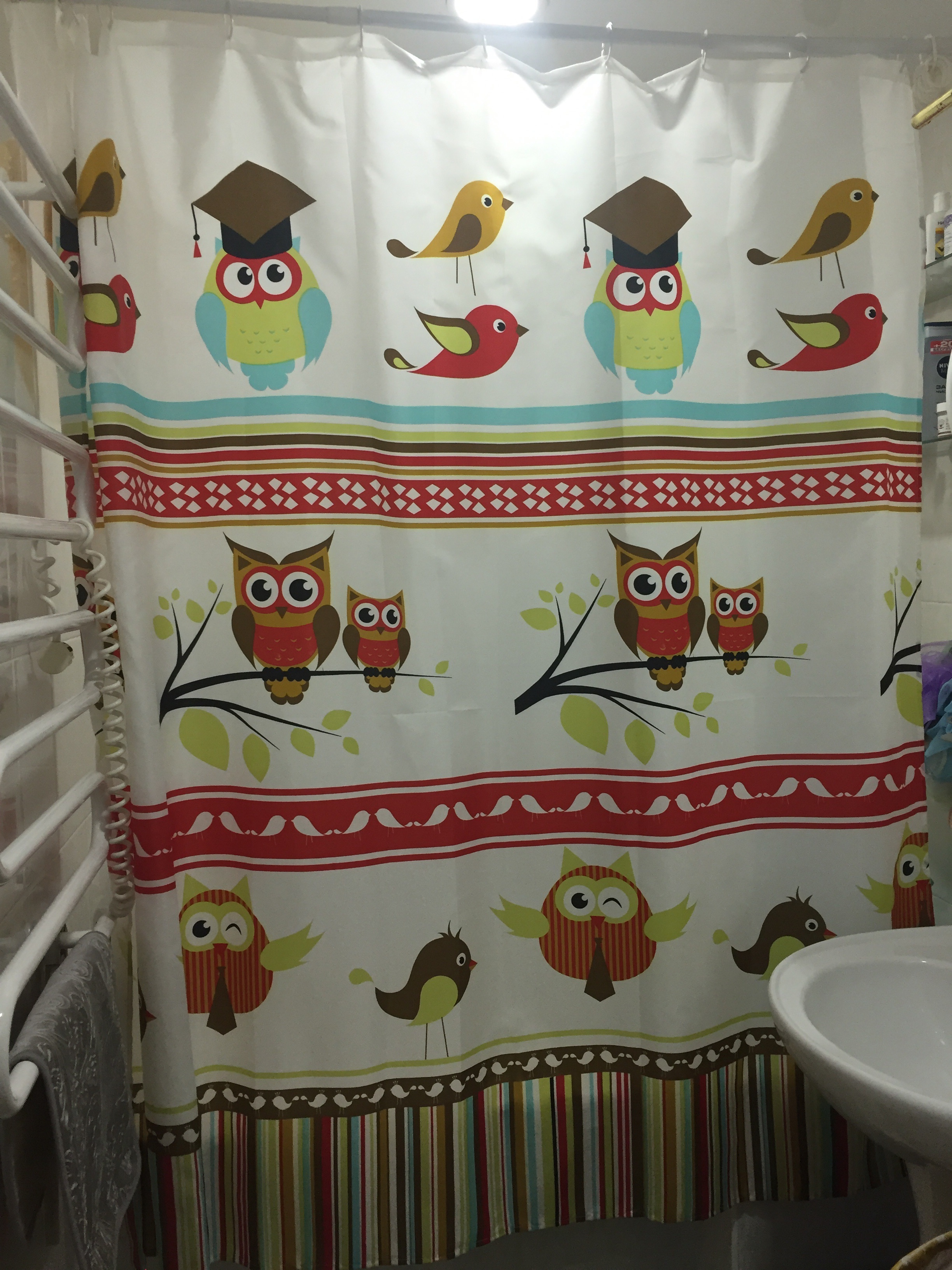 Фотография покупателя товара Штора для ванны Доляна «Совушки», 180×180 см, полиэстер - Фото 2