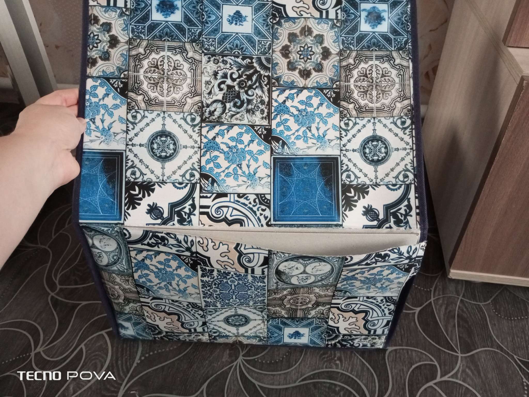 Фотография покупателя товара Короб стеллажный для хранения с крышкой Доляна «Мозаика», 40×30×25 см, цвет синий - Фото 8