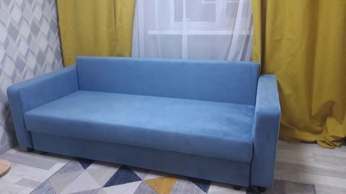 Фотография покупателя товара Прямой диван «Ритм 1», механизм еврокнижка, ППУ, велюр, цвет синий - Фото 1