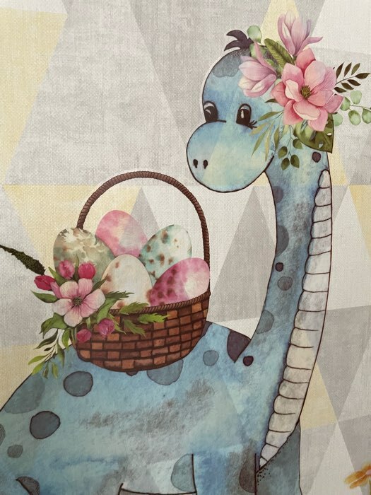 Фотография покупателя товара Наклейка пластик интерьерная цветная ростомер "Динозаврик и корзина с цветами" 50х70 см