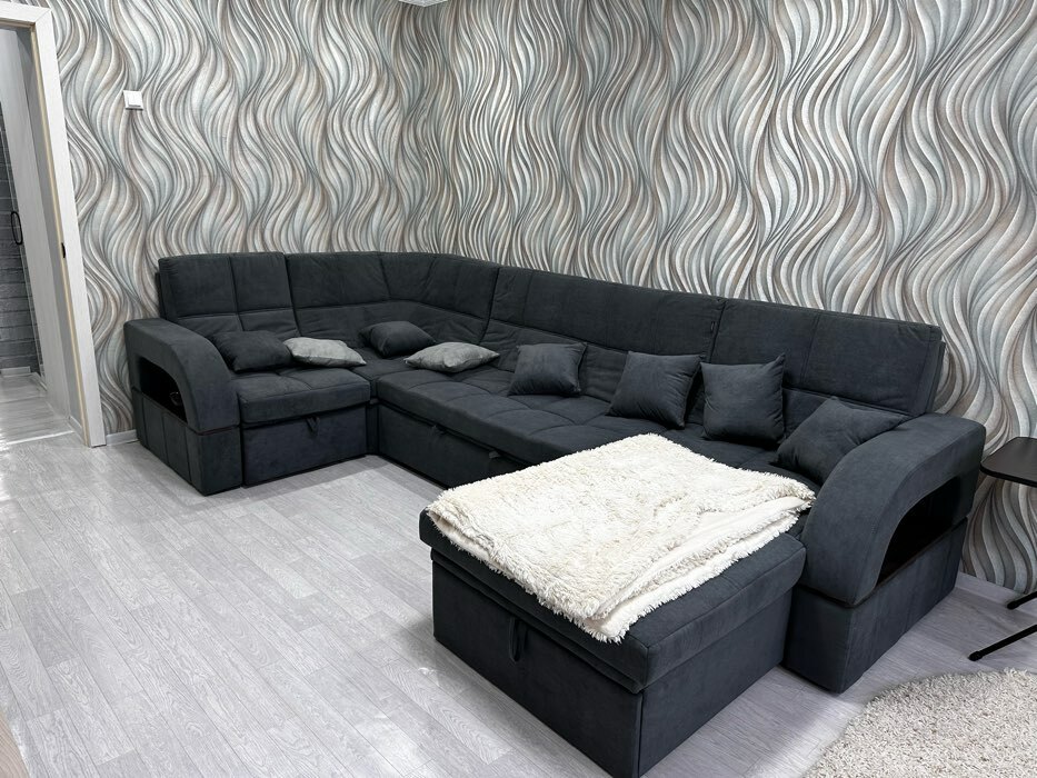Фотография покупателя товара П-образный диван «Майами 4», механизм венеция, универсальный, велюр, селфи 07/подушки 07 - Фото 6
