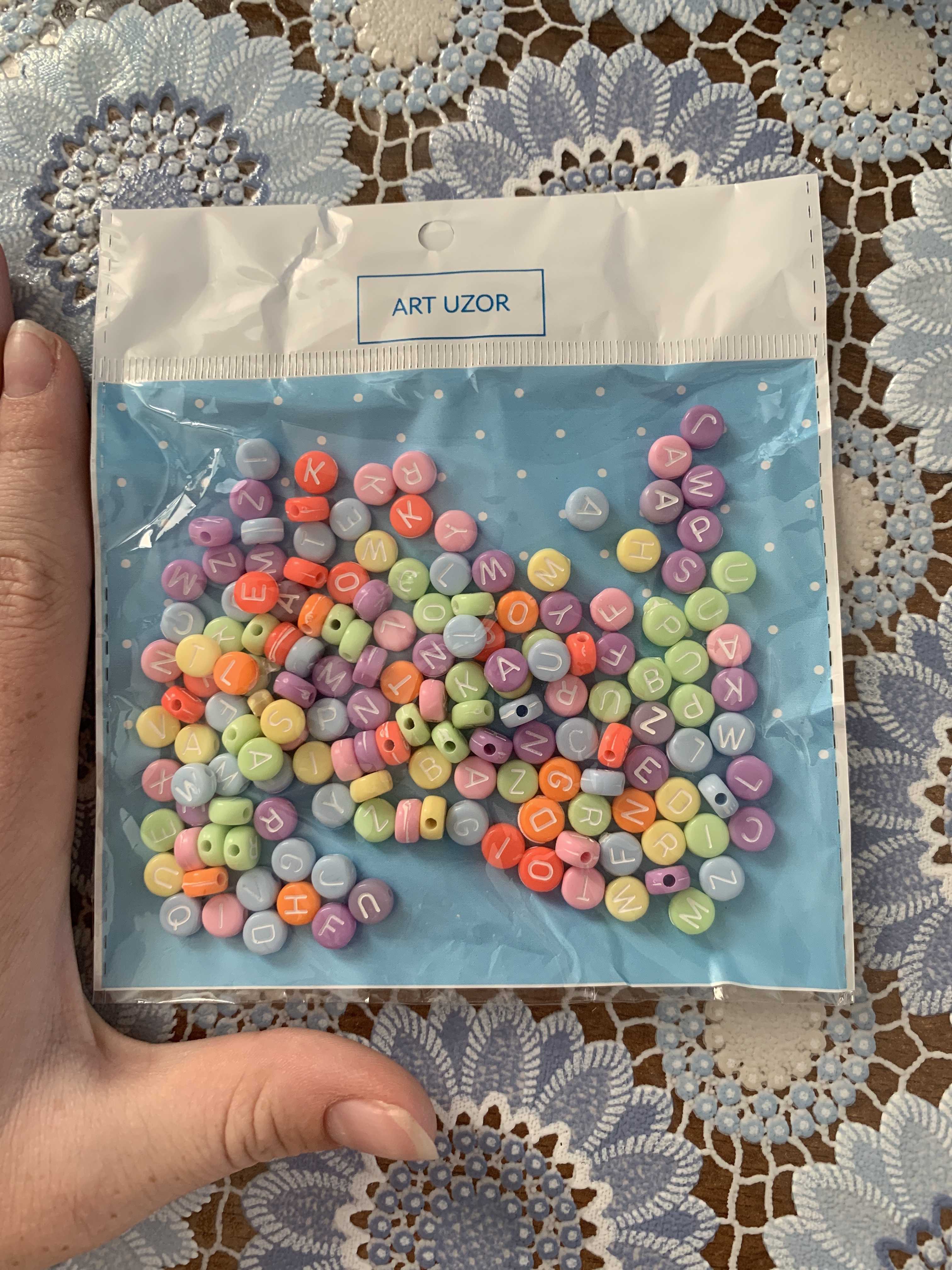 Фотография покупателя товара Бусины для творчества пластик "Яркие кружочки с буквами" набор 20 гр 0,4х0,7х0,7 см