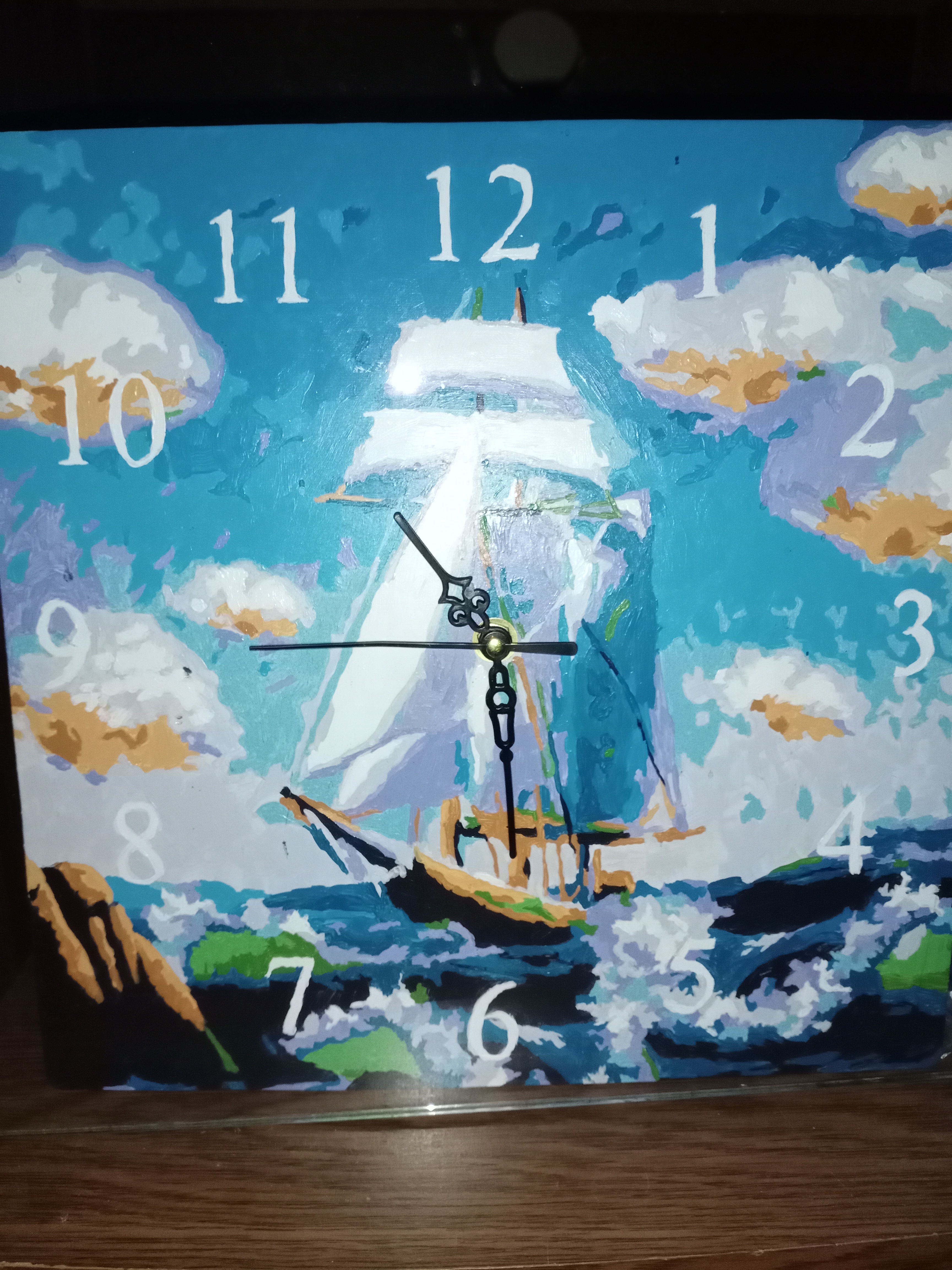 Фотография покупателя товара Картина по номерам - часы «Корабль», 30х30 см - Фото 2
