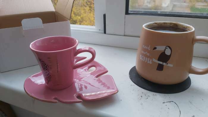 Фотография покупателя товара Чайная пара керамическая «Уникальна», кружка 100 мл, блюдце 15х14 см, цвет розовый