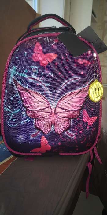 Фотография покупателя товара Рюкзак каркасный школьный, 38 х 30 х 16 см, 3D-рисунок, Calligrata Т "Неоновая бабочка", фиолетовый - Фото 1