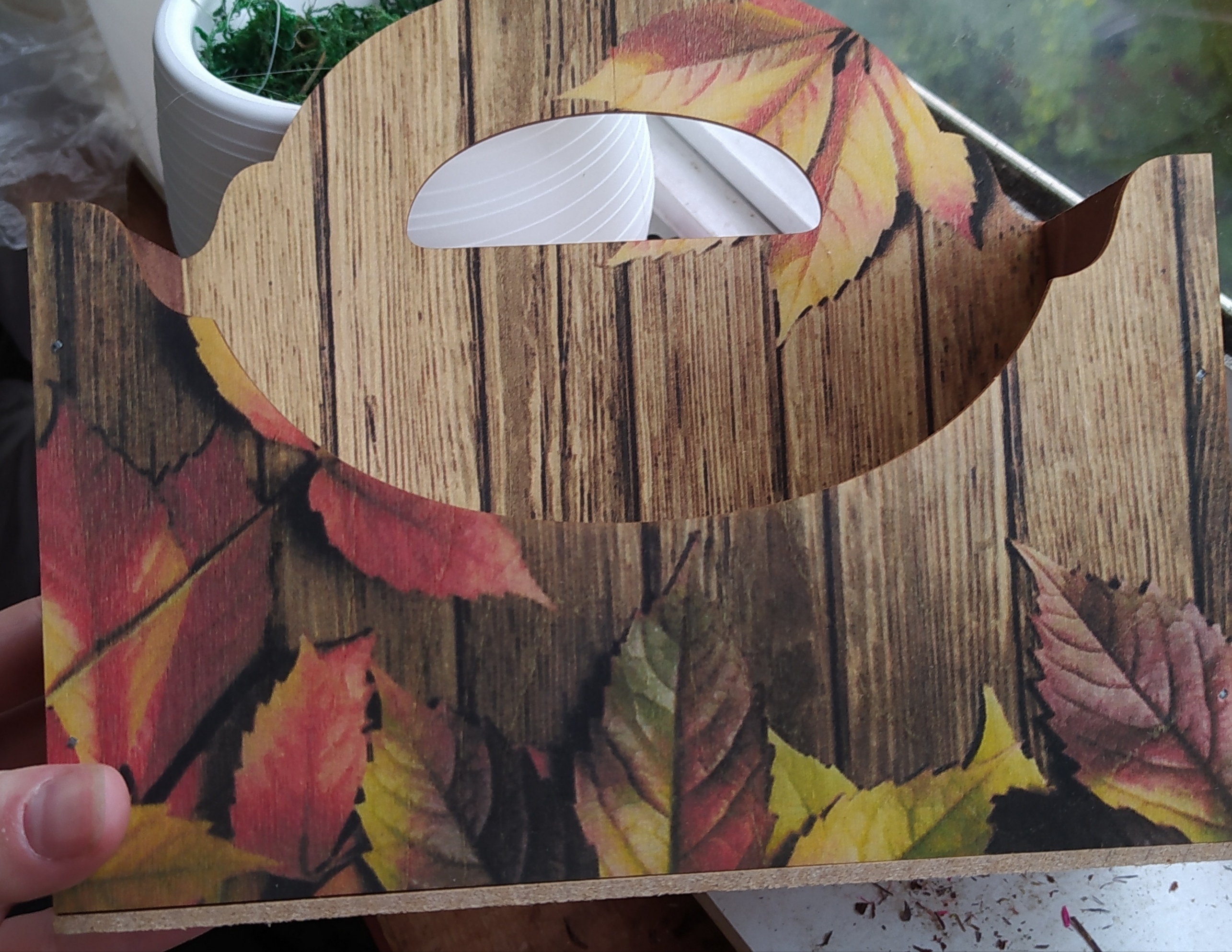 Фотография покупателя товара Кашпо деревянное 20.5×6×18 см Конверт Александра "Осенние листья", ручка, с печатью - Фото 1