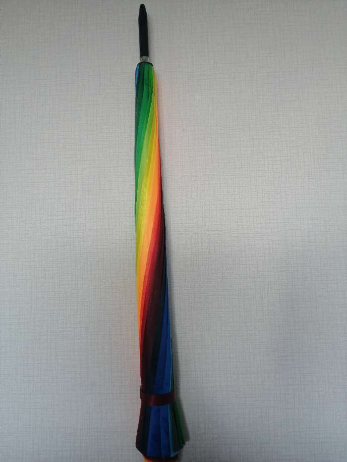 Фотография покупателя товара Зонт - трость полуавтоматический «Радужное настроение», эпонж, 16 спиц, R = 48 см, разноцветный - Фото 13