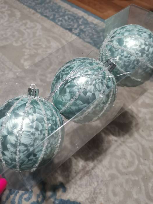 Фотография покупателя товара Набор шаров пластик d-8 см, 3 шт "Сказочные узоры" полосы, зелёный