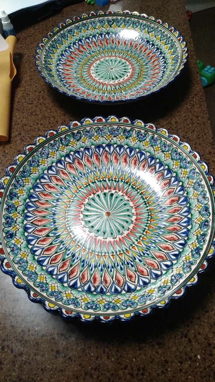 Фотография покупателя товара Ляган Риштанская Керамика "Цветы", 32 см, синий, рифлёный, глубокий - Фото 2
