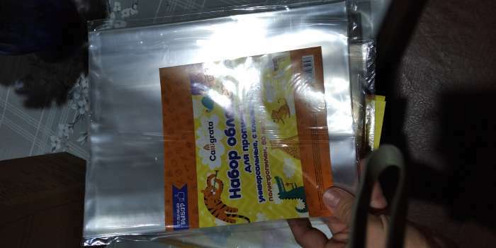 Фотография покупателя товара Набор обложек ПП 5 штук, 240×380 мм, 80 мкм, для прописей, с клеевым краем, универсальные - Фото 1