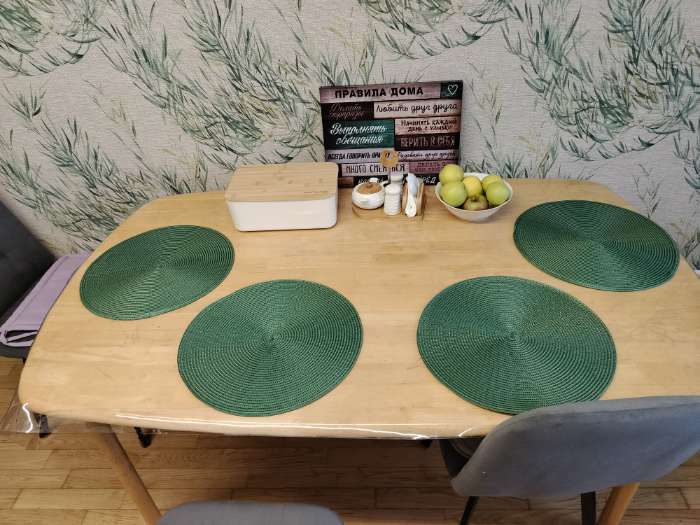 Фотография покупателя товара Набор салфеток сервировочных на стол Доляна «Лофт», 4 шт, d=38 см, цвет зелёный - Фото 2