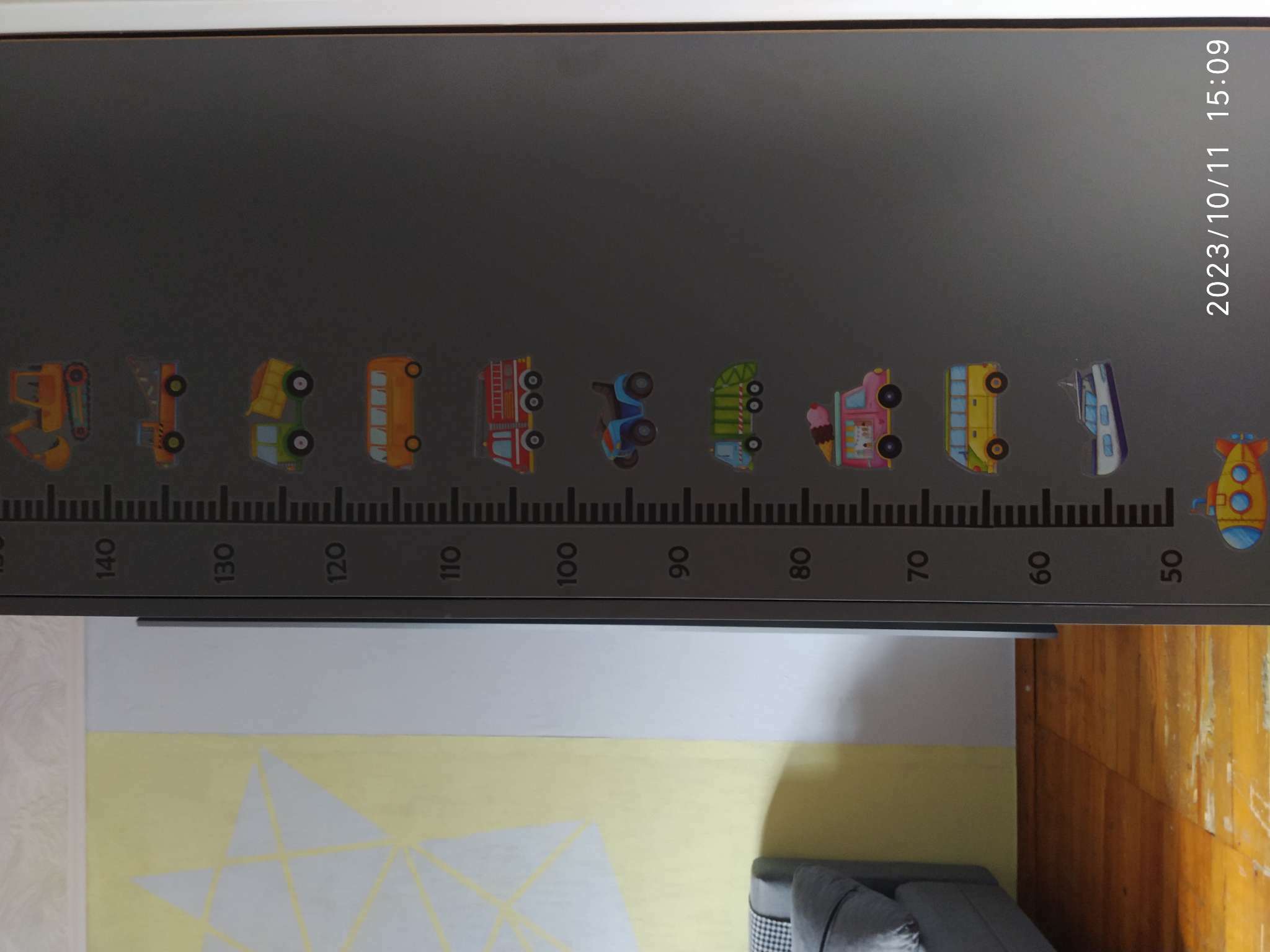 Фотография покупателя товара Наклейка пластик интерьерная цветная ростомер "Транспорт" набор 2 листа 15х60 см - Фото 2