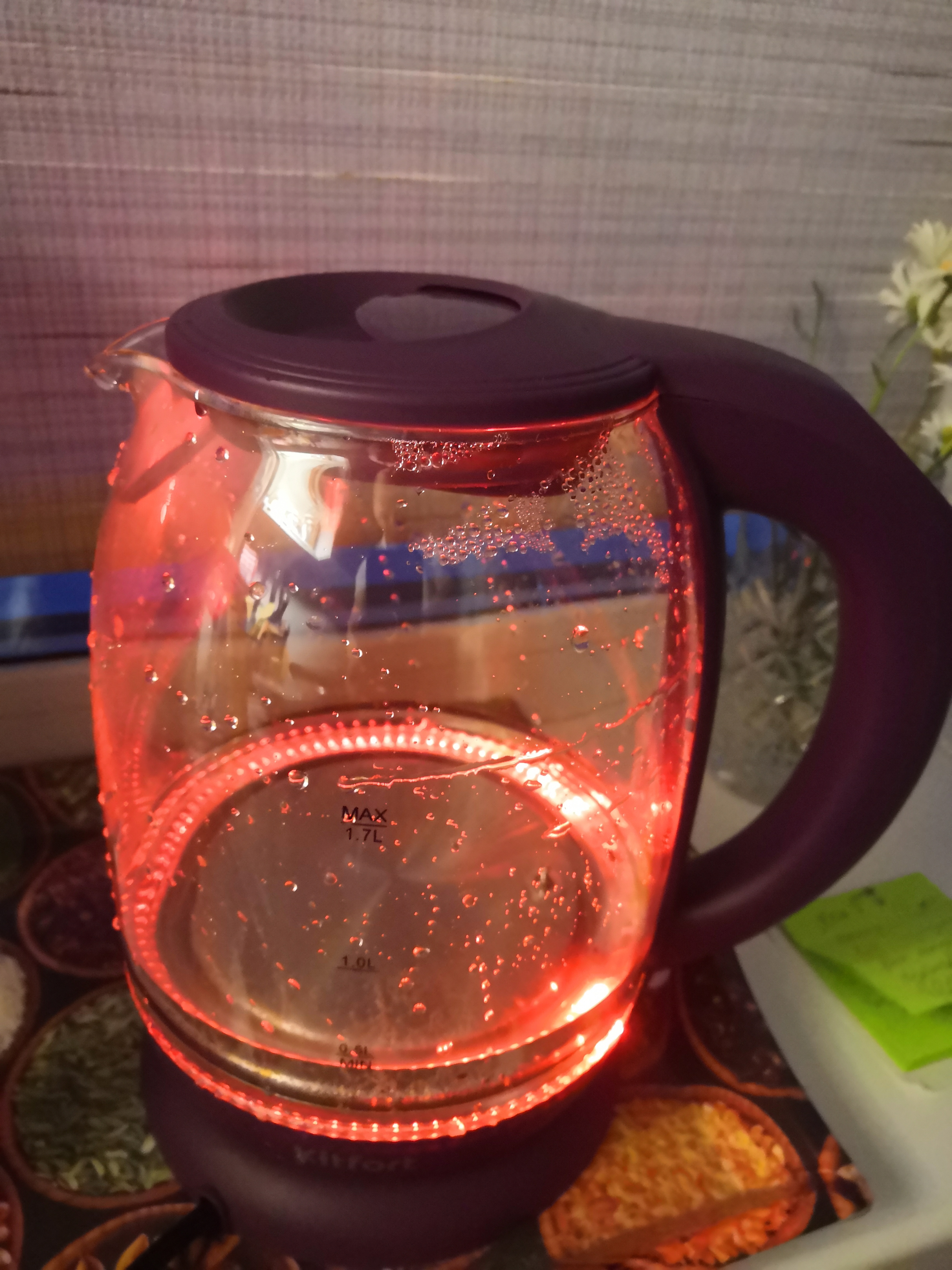 Фотография покупателя товара Чайник электрический Kitfort KT-640-5, стекло, 1.7 л, 2200 Вт, подсветка, фиолетовый - Фото 18