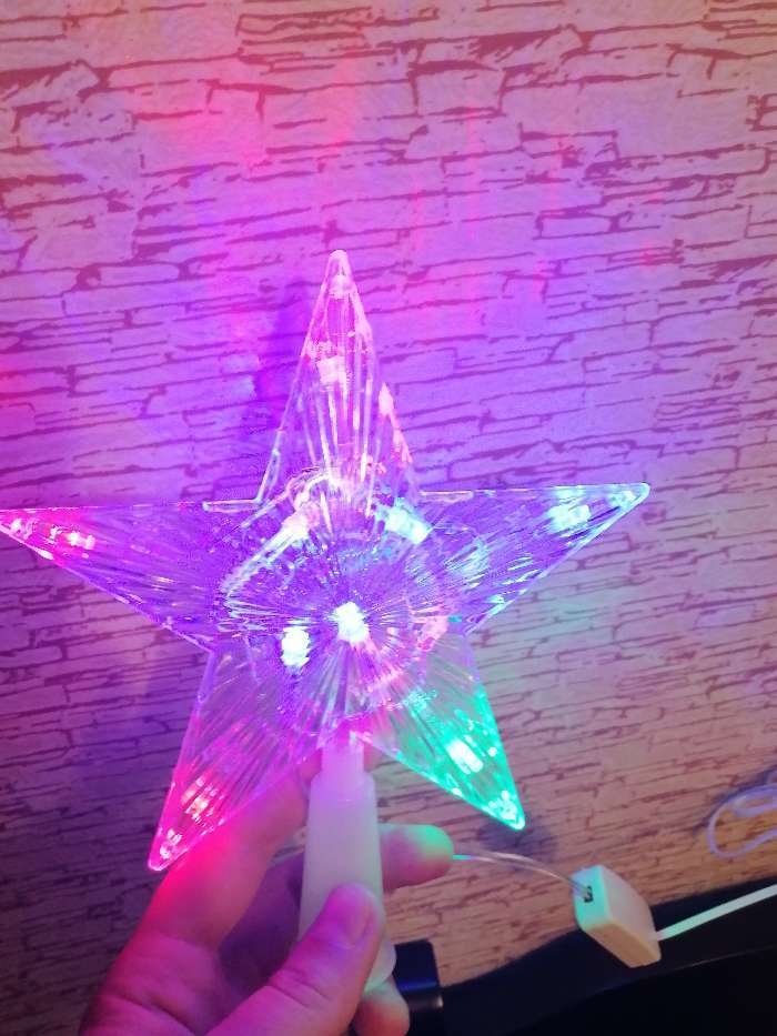 Фотография покупателя товара Светодиодная верхушка на ёлку «Звезда прозрачная» 15 см, 10 LED, провод 2 метра, 220 В, свечение RG/RB - Фото 12