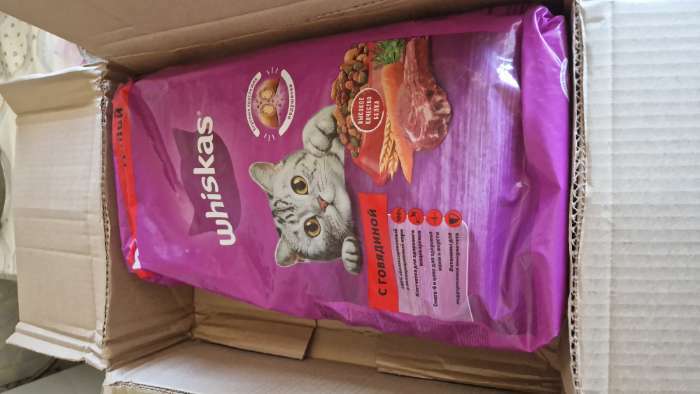 Фотография покупателя товара Сухой корм Whiskas для кошек, говядина, подушечки, 5 кг