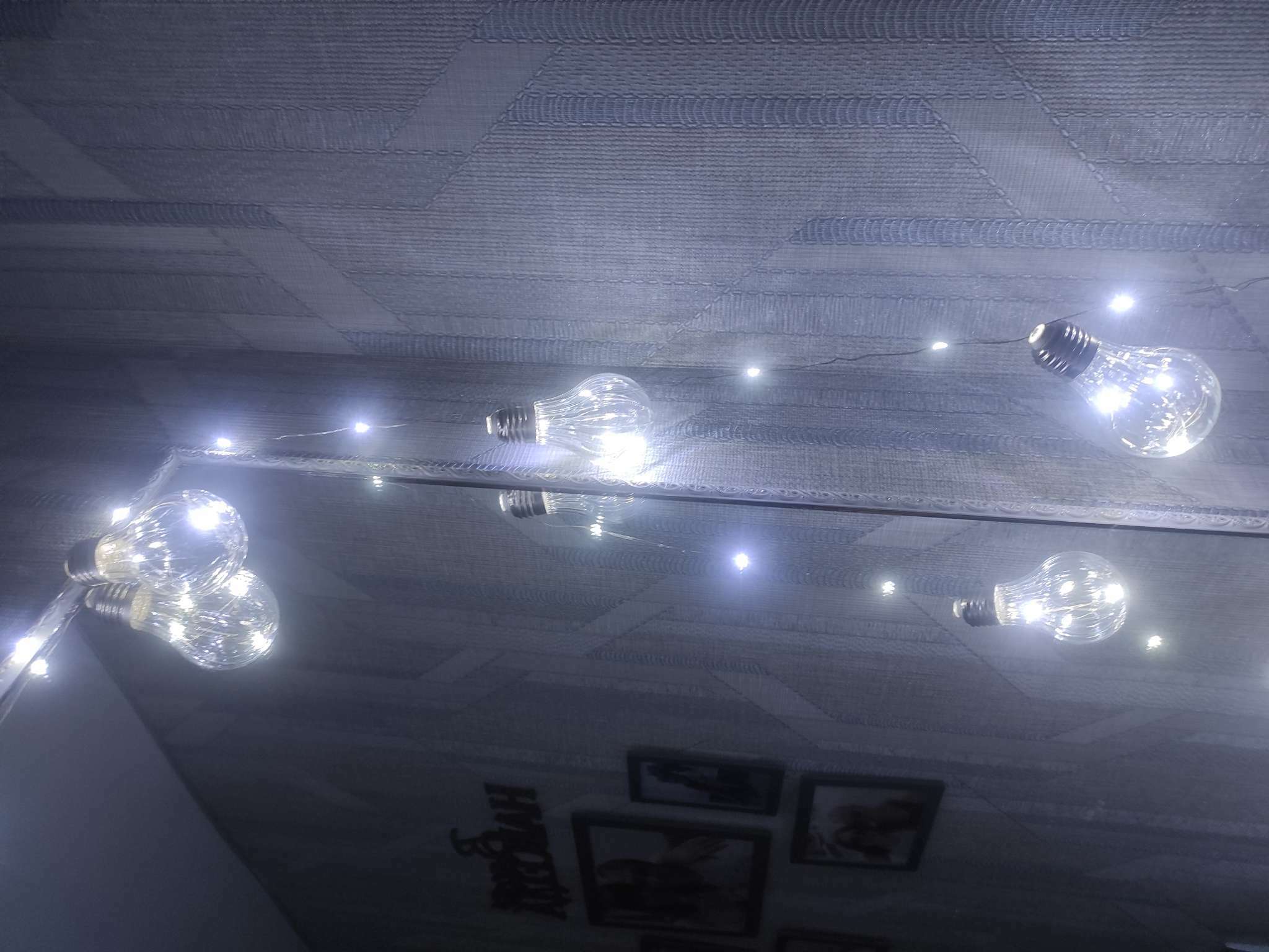 Фотография покупателя товара Гирлянда «Нить» 3 м с насадками «Лампочки», IP20, серебристая нить, 100 LED, свечение тёплое белое, 3.5 В - Фото 1