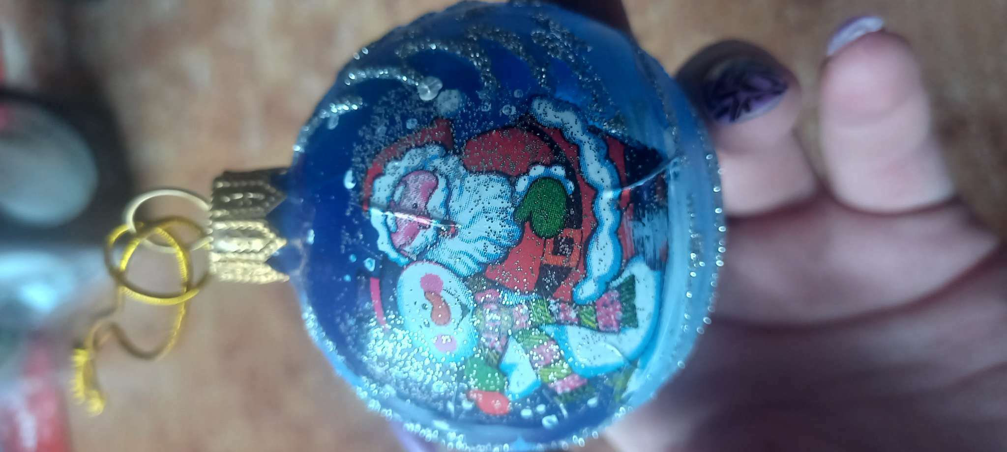 Фотография покупателя товара Ёлочный шар d-6 см " Снеговик у ёлки" ручная роспись, синий - Фото 1