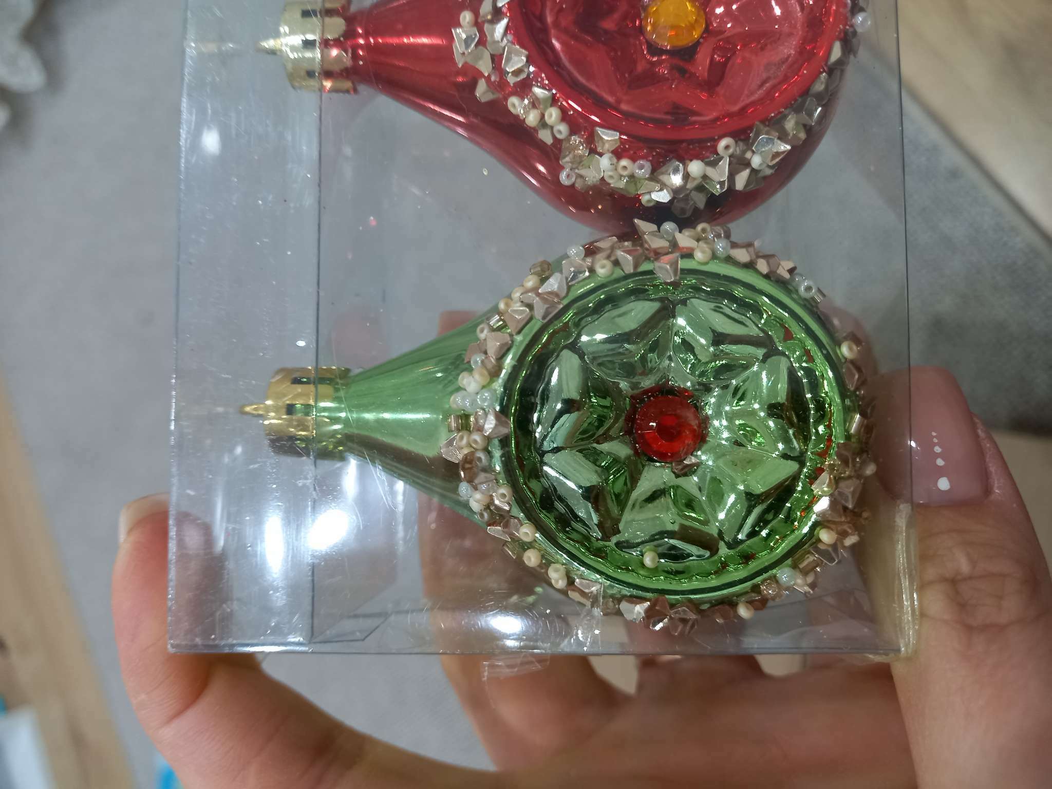 Фотография покупателя товара Украшение ёлочное "Фонарик Сказка" (набор 4 шт) 5х8 см, зелёный красный