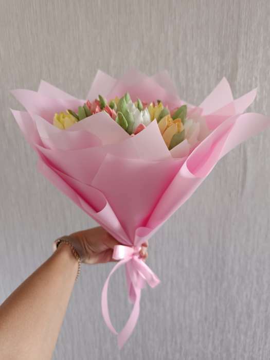 Фотография покупателя товара Пленка для цветов тонированная, матовая, розовая орхидея, 0,5 х 10 м ±1 см, 65 мкм - Фото 2