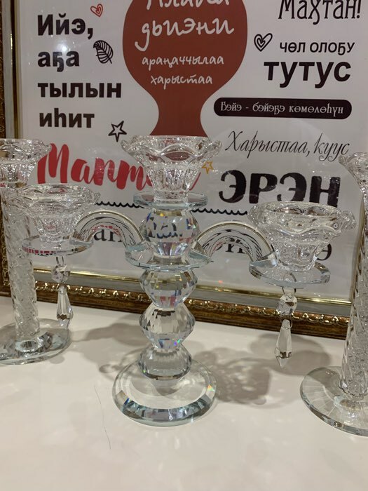 Фотография покупателя товара Стеклянный подсвечник на 3 свечи «Канделябр», 21×23.5×7.8 см - Фото 4