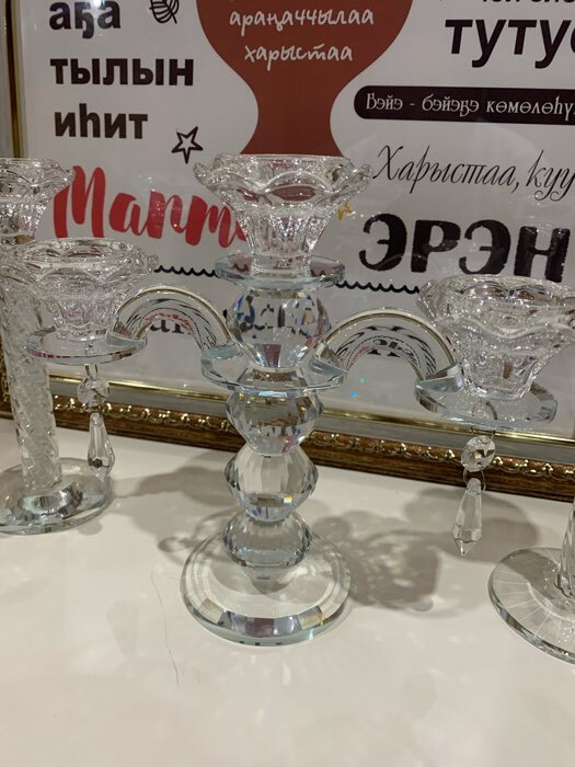 Фотография покупателя товара Стеклянный подсвечник на 3 свечи «Канделябр», 21×23.5×7.8 см - Фото 3