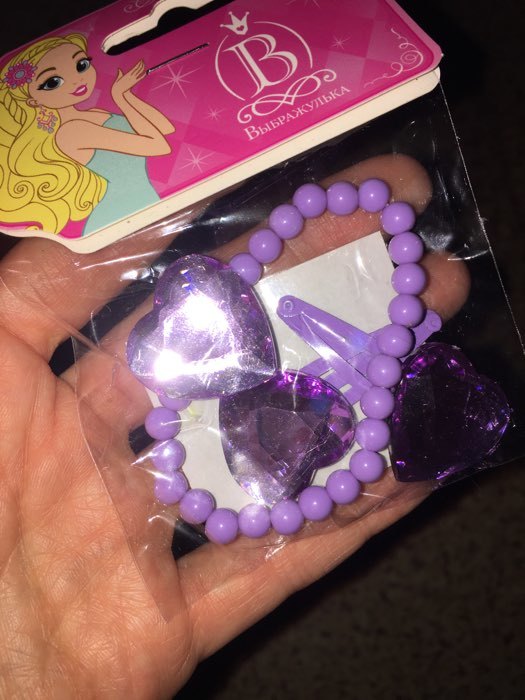 Фотография покупателя товара Комплект детский «Выбражулька» 3 предмета: браслет, 2 заколки, сердца, цвет МИКС