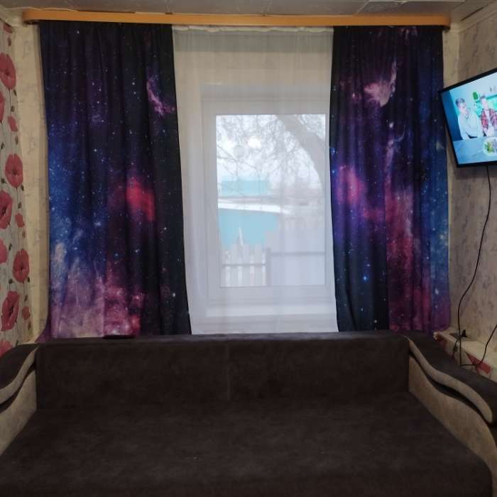 Фотография покупателя товара Фотошторы для кухни «Фиолетовое звездное небо», размер 150x180 см, габардин - Фото 2
