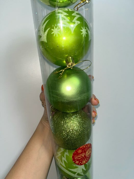 Фотография покупателя товара Набор шаров пластик d-8 см, 6 шт "Высокие ёлочки" зелёный - Фото 5