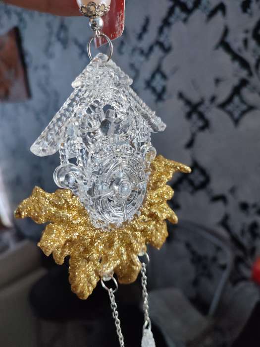 Фотография покупателя товара Украшение ёлочное "Новогодние часы блеск" 10х18 см, прозрачно-золотой - Фото 4