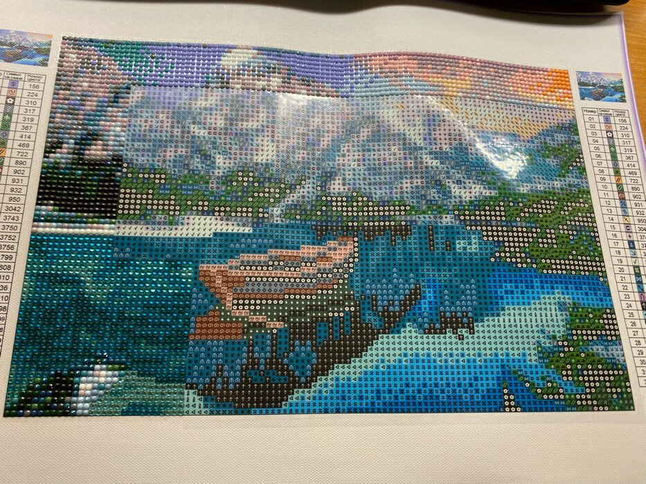 Фотография покупателя товара Алмазная мозаика с полным заполнением на холсте «Лодка в горах», 20 х 30 см - Фото 1