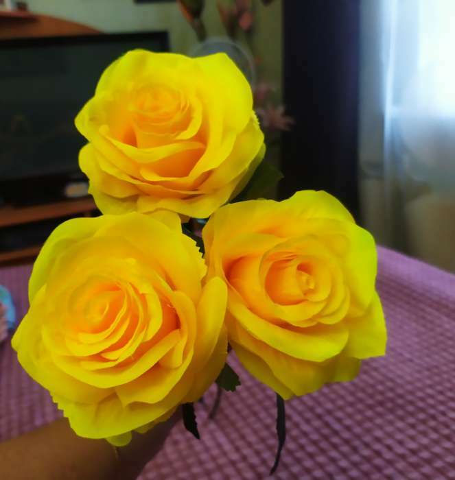 Фотография покупателя товара Цветы искусственные "Роза Глория" 9х60 см, белый - Фото 3