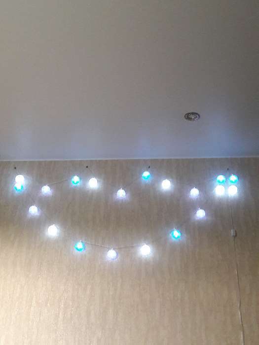 Фотография покупателя товара Гирлянда «Нить» 5 м с насадками «Клубки черничные», IP20, прозрачная нить, 20 LED, свечение белое, 220 В