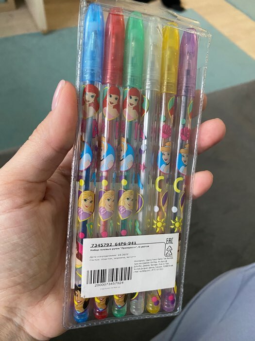 Фотография покупателя товара Ручка шариковая с блестками, 6 цветов, Принцессы
