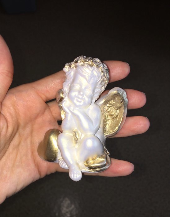 Фотография покупателя товара Статуэтка "Ангел", цвет перламутровый, декор золотистый, 8 см - Фото 1
