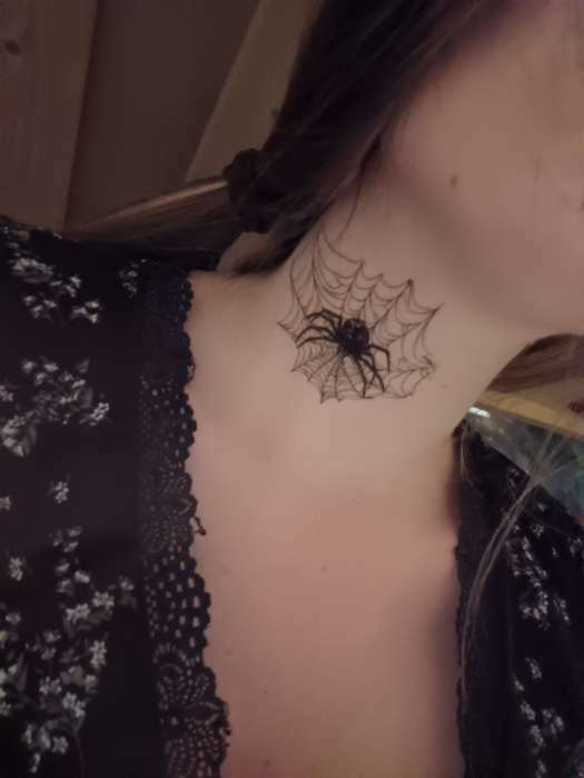 Фотография покупателя товара Татуировка на тело чёрная с цветом "Пауки и паутина" 15х10,5 см - Фото 1