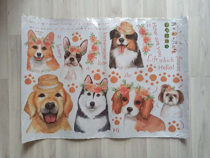 Фотография покупателя товара Наклейка пластик интерьерная "Собаки в цветочных венках" 50х70 см - Фото 2