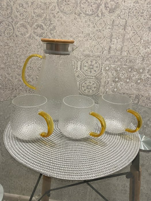 Фотография покупателя товара Набор для напитков из стекла Magistro «Эко. Сара», 5 предметов: кувшин 1,8 л, 4 кружки 300 мл - Фото 1