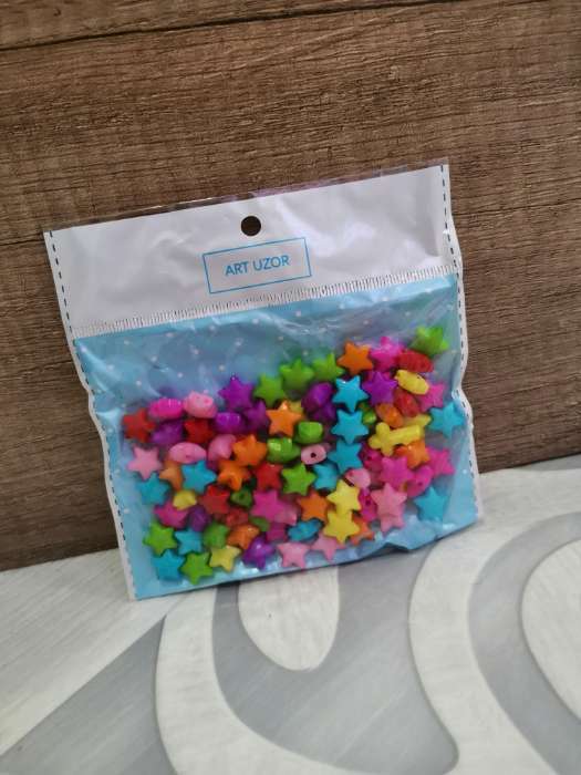 Фотография покупателя товара Бусины для творчества пластик "Звёздочки" цветные набор 100 шт 1,1х1,1 см - Фото 1