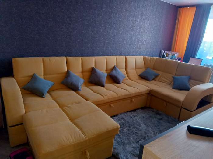 Фотография покупателя товара П-образный диван «Майами 4», механизм венеция, универсальный, велюр, селфи 08 / подушки 07